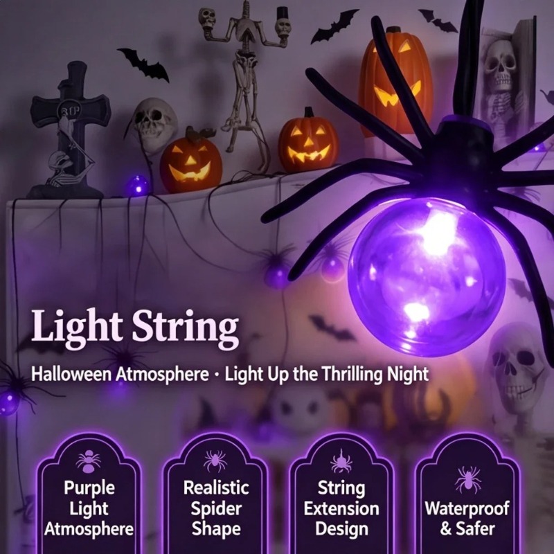 Outdoor Power For Lights - Op batterijen werkende Spider LED-lichtslingers, Halloween-buitendecoraties
