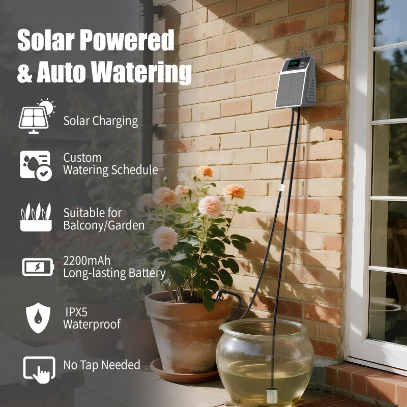 Outdoor Power With Timer - A03F-Zonne-energie Automatische druppelirrigatieset Timermodi Slim besproeiingssysteem